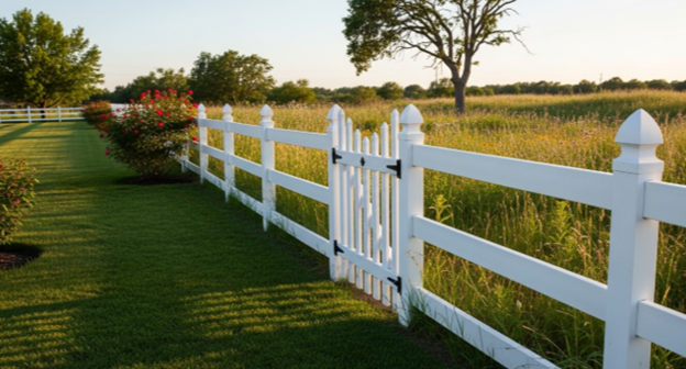 A property boundary with a wooden fence
