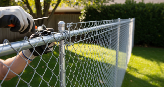 Extending a chain link fence height using extra posts and mesh panels