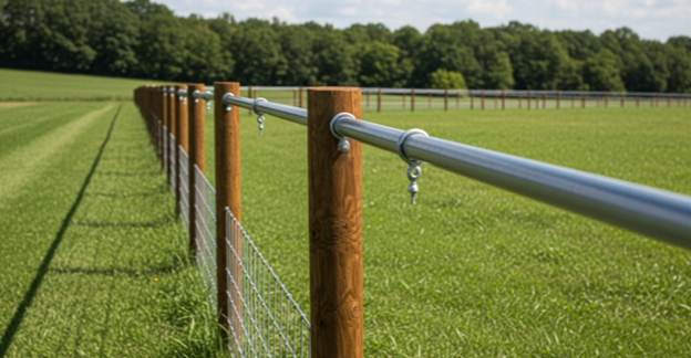 Installing a chain link fence on sloped or uneven ground with posts and mesh aligned